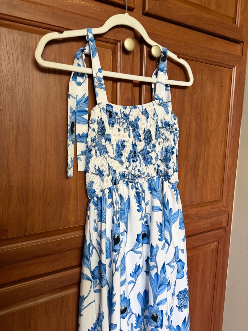 SHEIN White Dress with Blue Floral Print